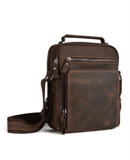 Leather Backpack Vintage - 남성용 빈티지 야생마 가죽 싱글 숄더백