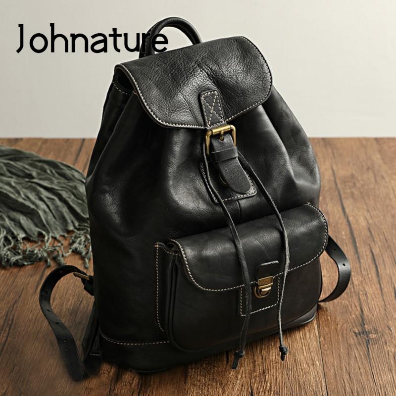 Leather Backpack Vintage - Johnature 레저 여행 가방 천연 진짜