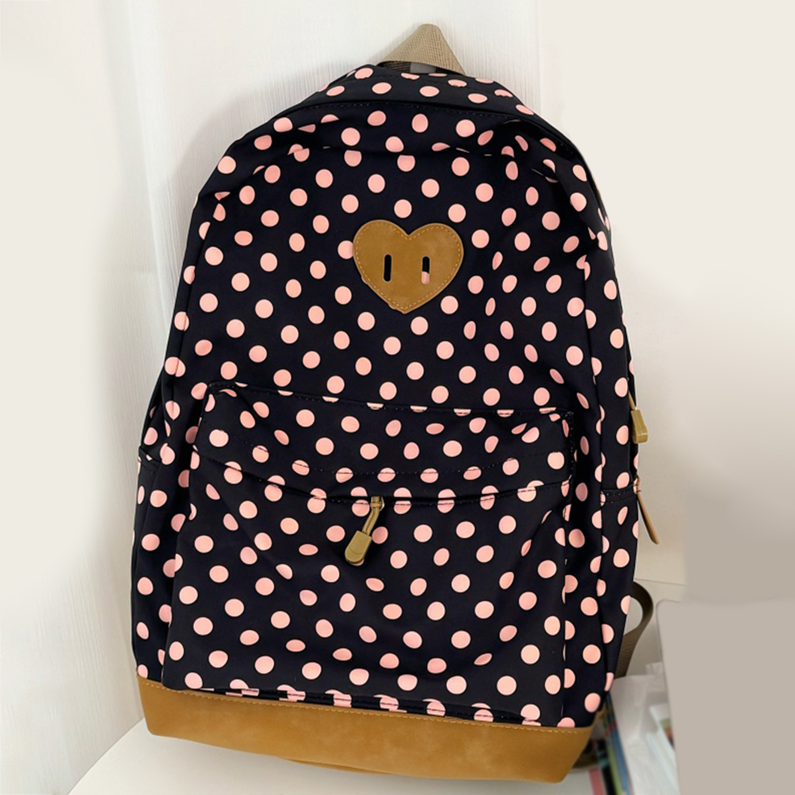 여성용 레트로 휴대용 스쿨백, 지퍼가 있는 폴카 도트  - Fashion Backpack Women 리뷰 및 가격