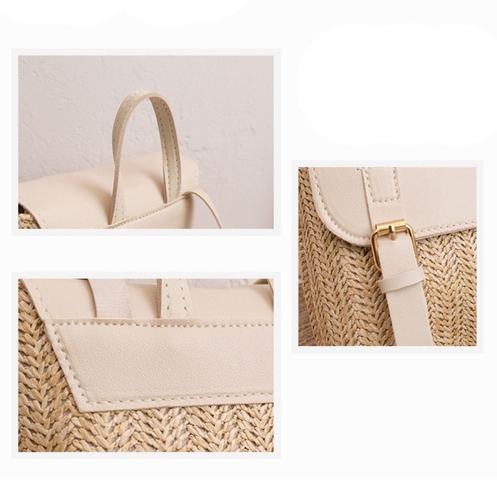 트렌디 PU 가죽 밀짚 백팩 레트로 디자인 우아한 룩  - Leather Backpack Vintage 리뷰 및 가격