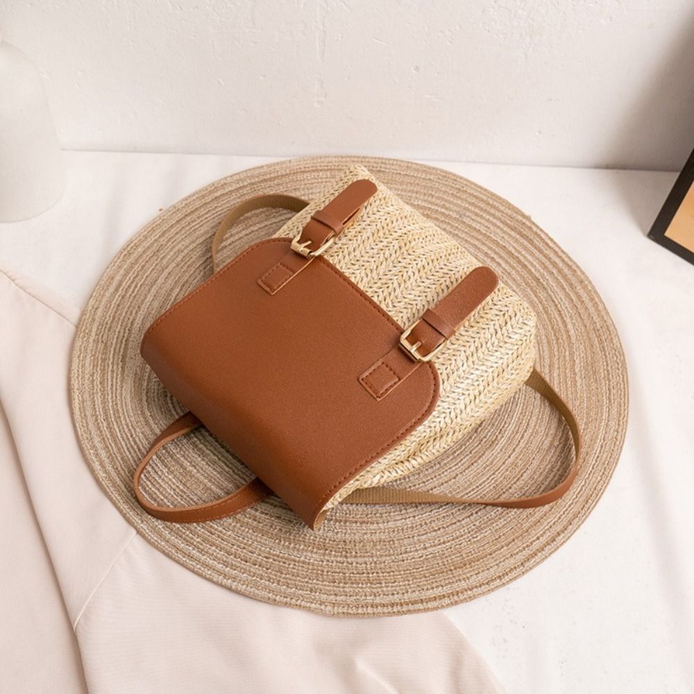 트렌디 PU 가죽 밀짚 백팩 레트로 디자인 우아한 룩  - Leather Backpack Vintage 리뷰 및 가격